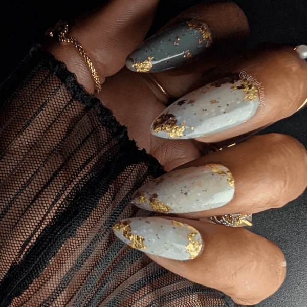 Clean Slate – Speckled Sage and Gold Ombré Gradient False Press-On Nail Extensions 10pcs