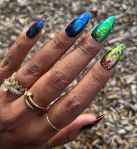 It's a Party - Chrome Chameleon Flake and Neon French Tip Press-On Nail Extensions 10pcs