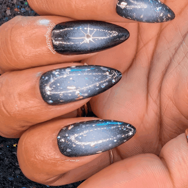 Dark and Stormy – Black and White Glittery Aura False Press-On Nail Extensions 10pcs