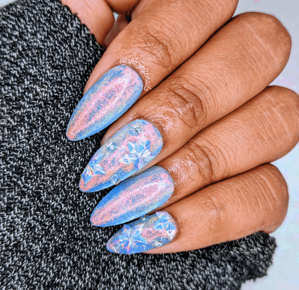 Snow Bunny – Blue and White Winter Snowflake False Press-On Nail Extensions 10pcs