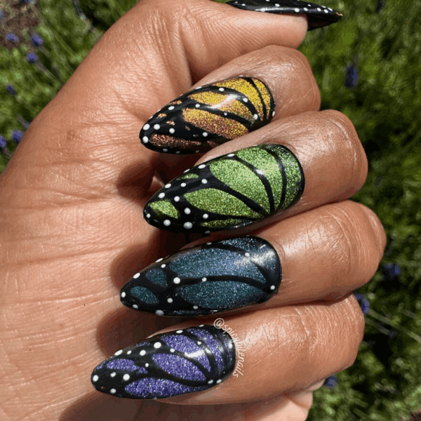 Wings ‘n Things – Rainbow Cat-Eye Butterfly Wing False Press-On Nail Extensions 10pcs