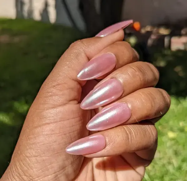 Strawberry Glazed Donut Nails – Pink Pearl Chrome False Press-On Nail Extensions 10pcs