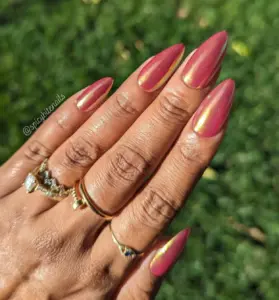 Cranberry Glazed Donut Nails - Red Pearl Chrome False Press-On Nail Extensions 10pcs