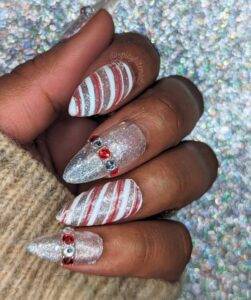 Candy Cane Road - Red and Silver Sparkly False Press-On Nail Extensions 10pcs