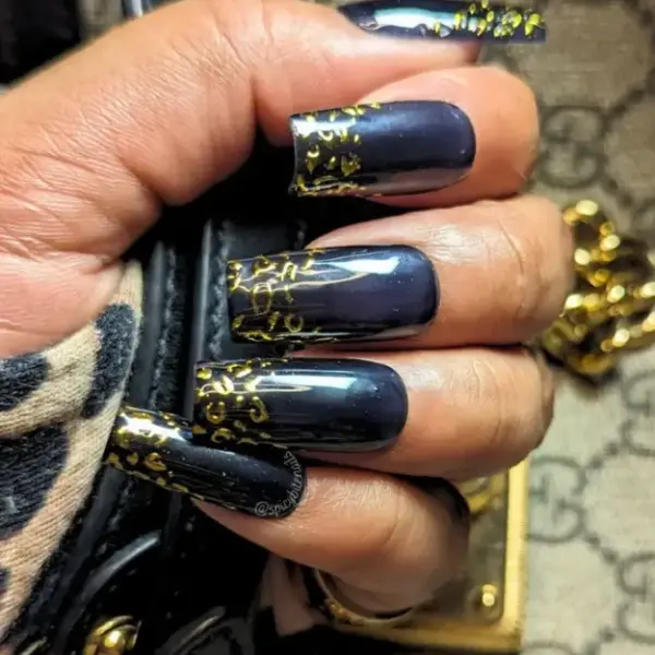 Mob Wife – Sheer Black and Gold Chrome Leopard French Press-On Nail Extensions 10pcs