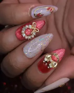 Claus & Effect - Red and Gold Magnetic Cat Eye Christmas Glitter False Press-On Nail Extensions 10pcs