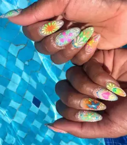 Flor y Fiesta - Mexican Folk Art Inspired Airbrush Rainbow Press-On Nail Extensions 10pcs