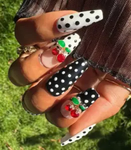 Cherry on Top - Black and White Polka Dot and Cherry Press-On Nail Extensions 10pcs