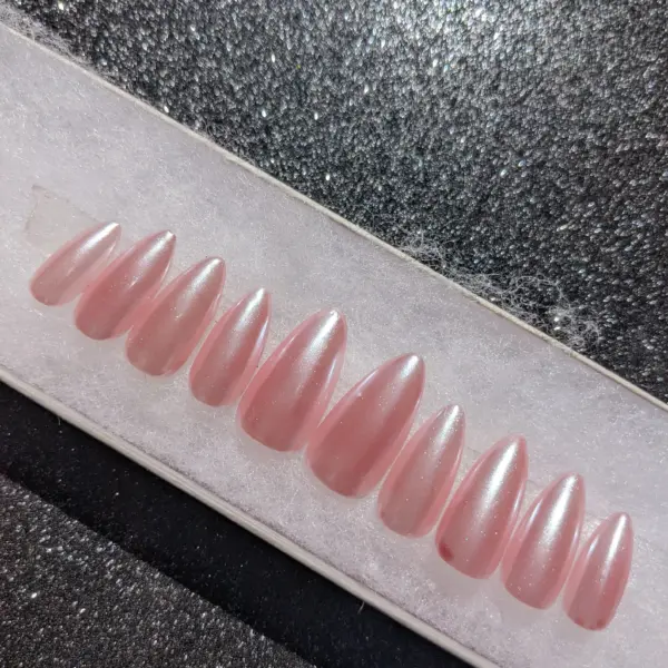 Strawberry Glazed Donut Nails – Pink Pearl Chrome False Press-On Nail Extensions 10pcs