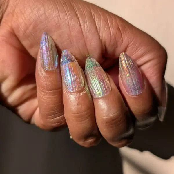 Fairy Wings – 3D Rainbow Fluted Glass Transparent Holographic False Press-On Nail Extensions 10pcs