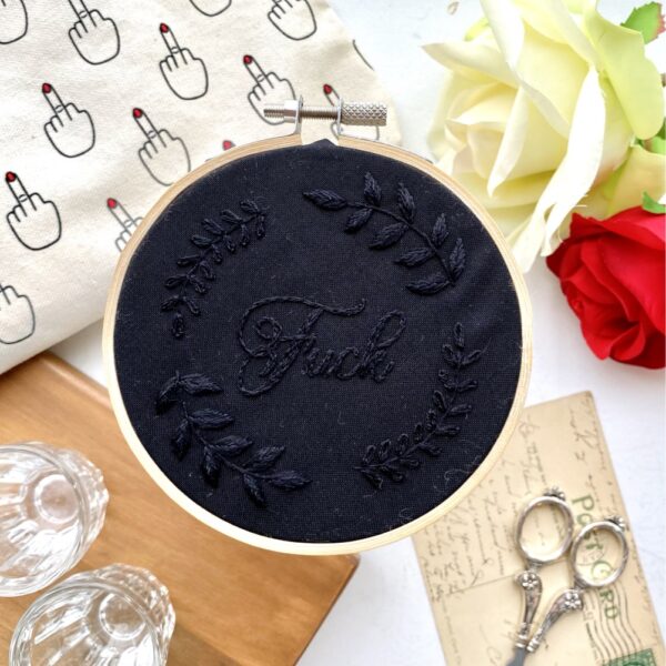 Fuck monochrome embroidery // PDF Pattern Download 4″ Hoop