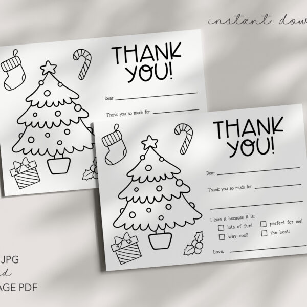 Christmas Kids Fill-In Thank You Card – INSTANT DOWNLOAD