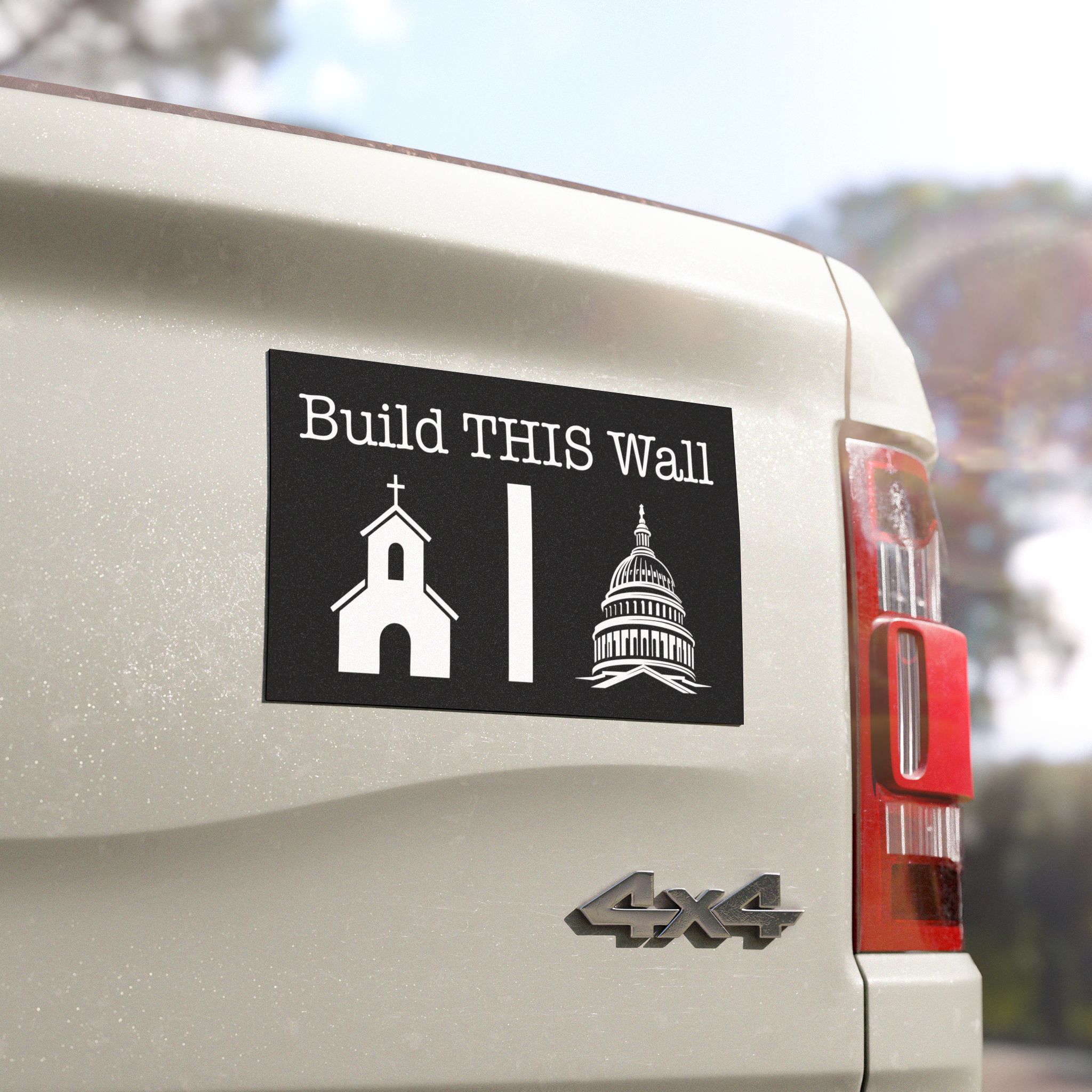build this wall magnet showing division between church and state government