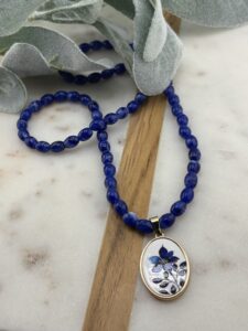 Blue Glass Floral Necklace