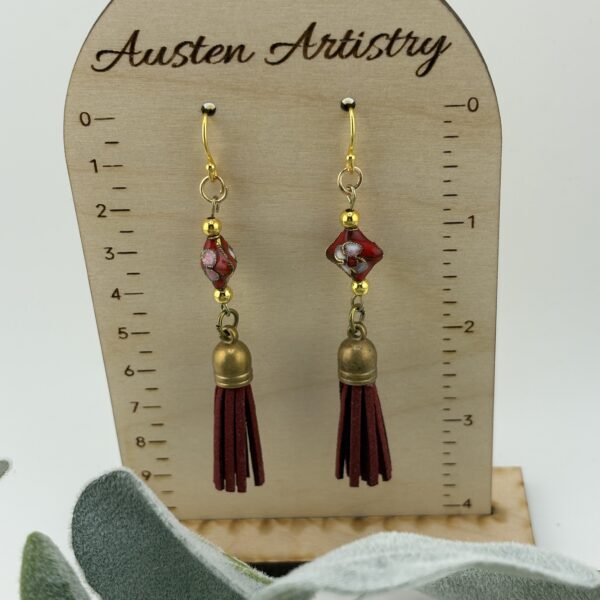 Rouge Red Cloisonné & Gold Tassel Earrings