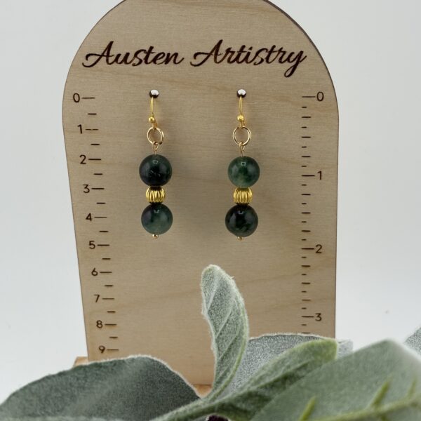 Green Glass & Gold Deco Earrings