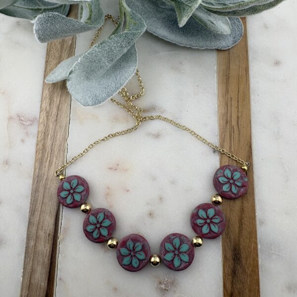 Czech Glass Floral Chain Necklace