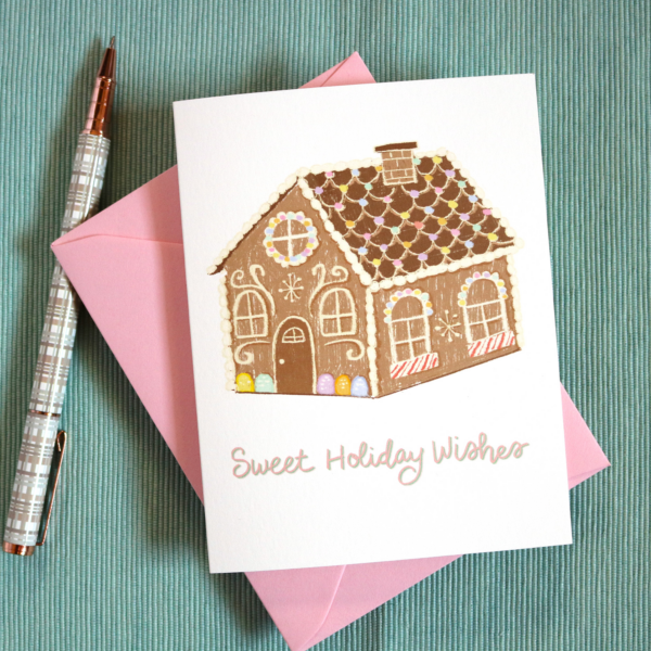 Pastel Gingerbread House Christmas Greeting Card