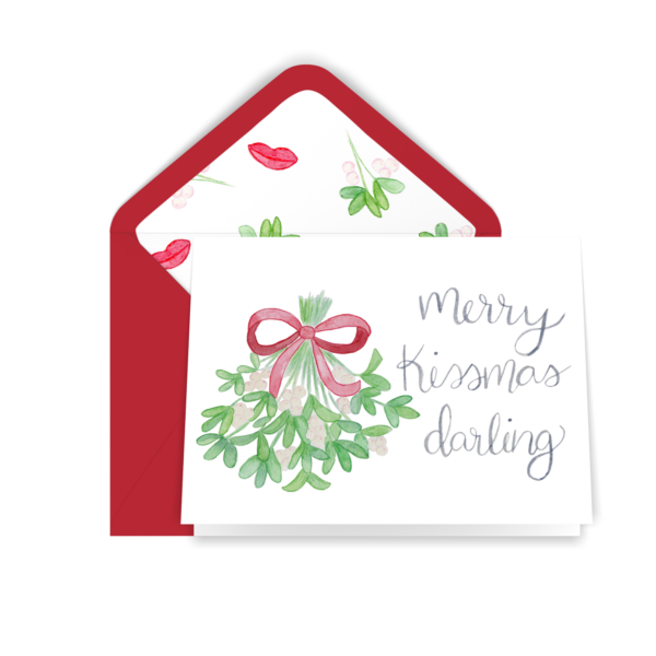 Watercolor Mistletoe Merry Kissmas Darling Christmas Greeting Card