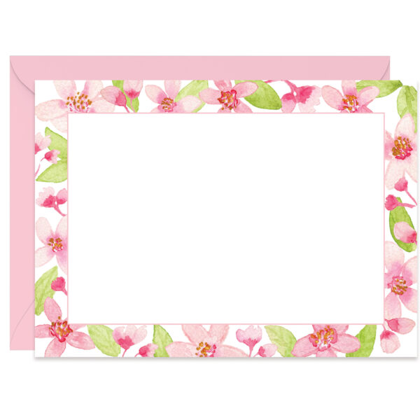 Watercolor Cherry Blossoms Flat Notecard Stationery Set