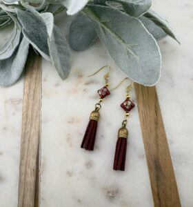 Rouge Red Cloisonné & Gold Tassel Earrings