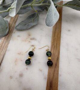 Green Glass & Gold Deco Earrings