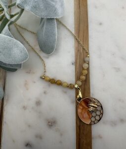 Yellow Jade Honeybee Pendant Necklace