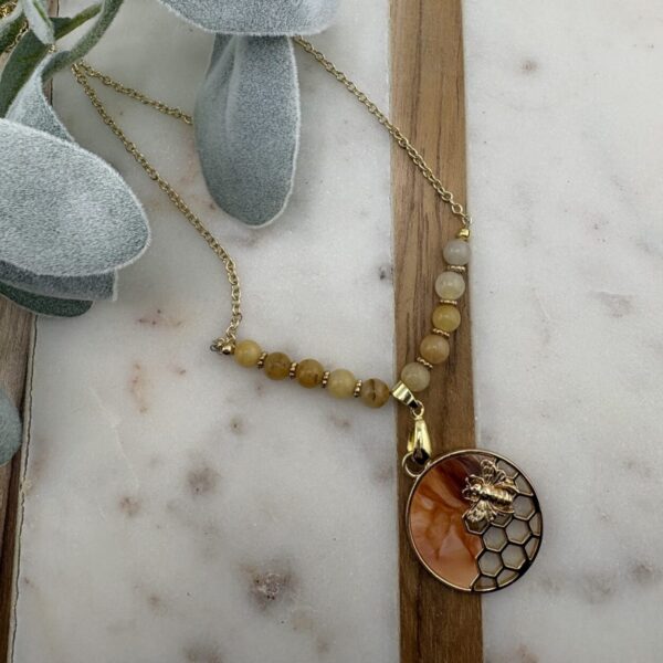 Yellow Jade Honeybee Pendant Necklace