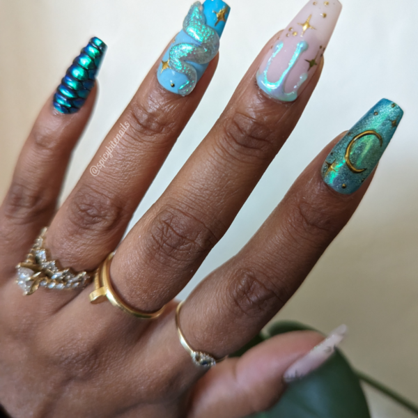 Snake Charmer – Witchy Turquoise 3D Snake Color Changing Glow in the Dark False Press-On Nail Extensions 10pcs