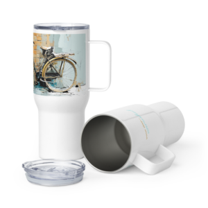 Travel Mug w/handle - Wheels - On Florentine Time (25 oz or 40 oz)