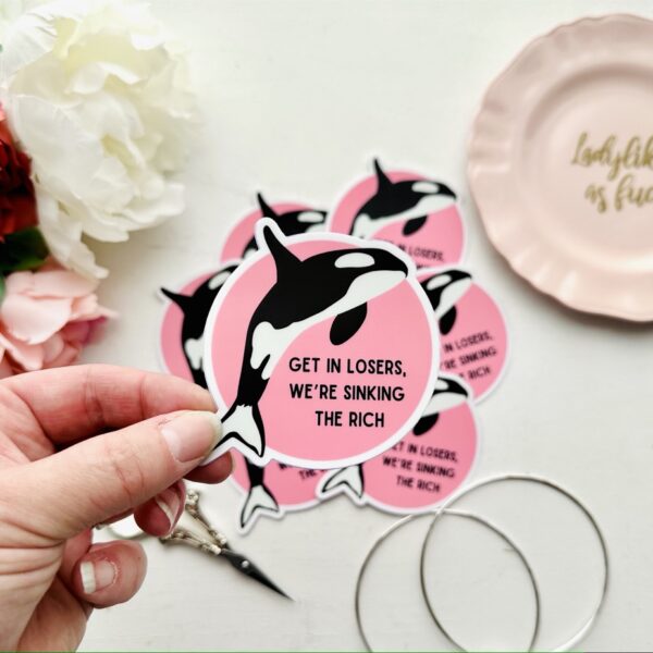 STICKER!! Sinking the rich orca 3 inch sticker