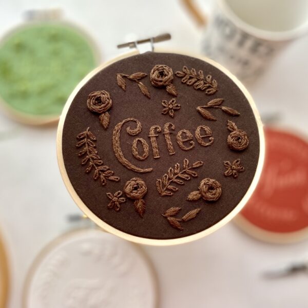 Coffee monochrome embroidery // PDF Pattern Download 4″ Hoop