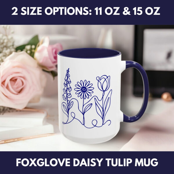 Subtle FDT Flowers Accent Coffee Mug | Foxglove Daisy Tulip (2 Size Options)
