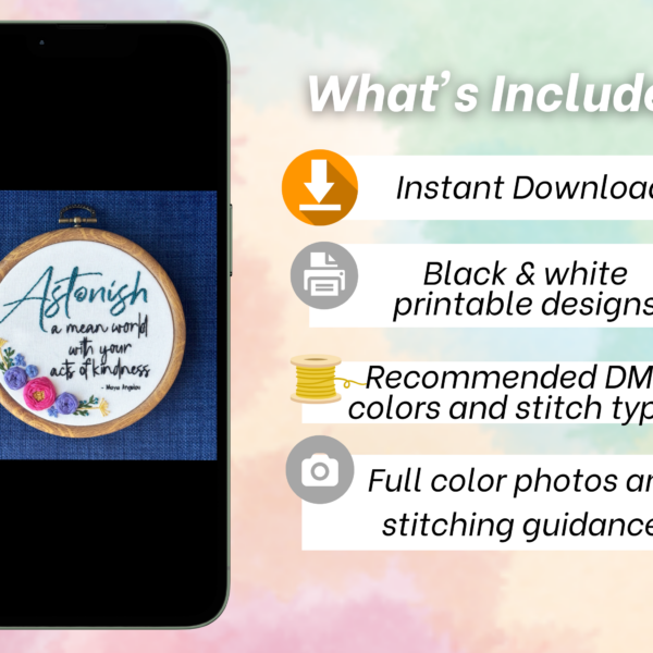 Maya Angelou Hand Embroidery Pattern: Astonish a mean world with your acts of kindness (PDF Download)