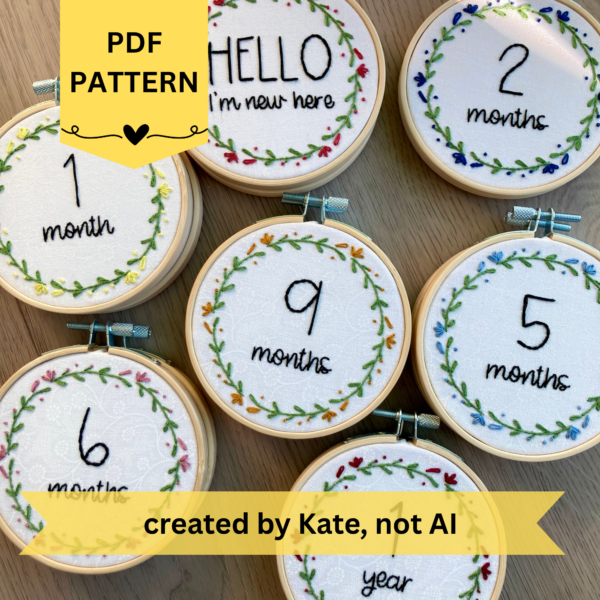 Baby Milestone Beginner Hand Embroidery Pattern Bundle: Newborn to 12 Months, photo props (PDF Download)