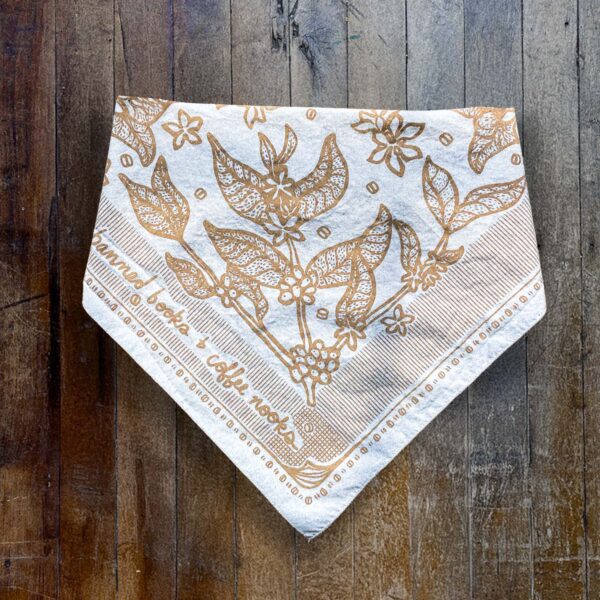 ‘Banned Books & Coffee Nooks’ 100% Cotton Bandana – cream