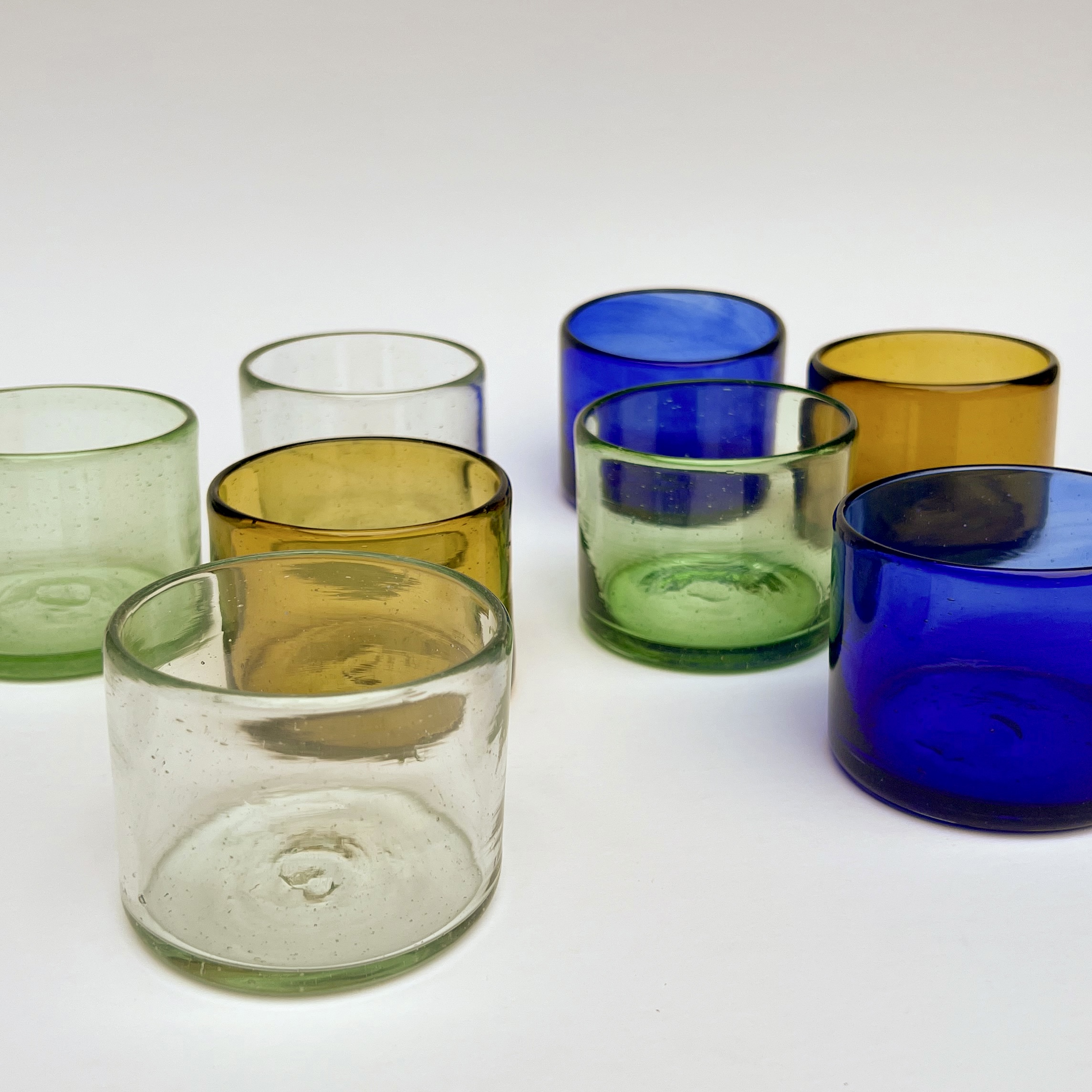 Handblown Bodega Wine Glasses in Blue, amber, green and clear