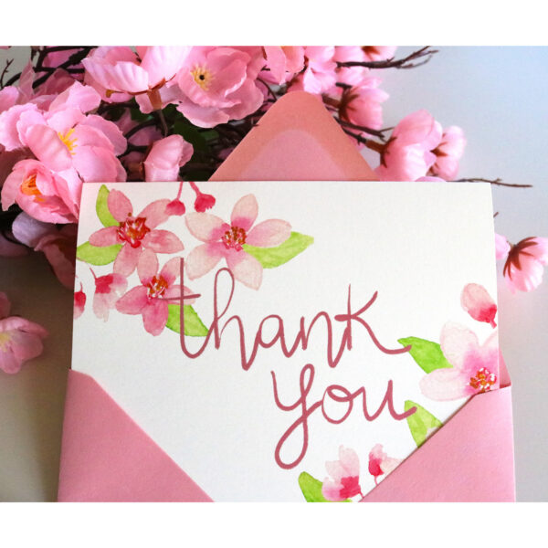 Watercolor Cherry Blossom Thank You Card Stationery Set