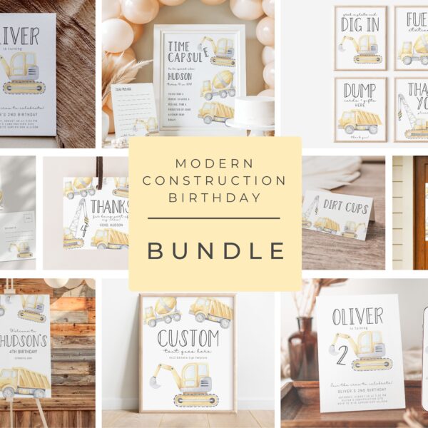 Construction Birthday Party Invitation BUNDLE – EDITABLE TEMPLATES