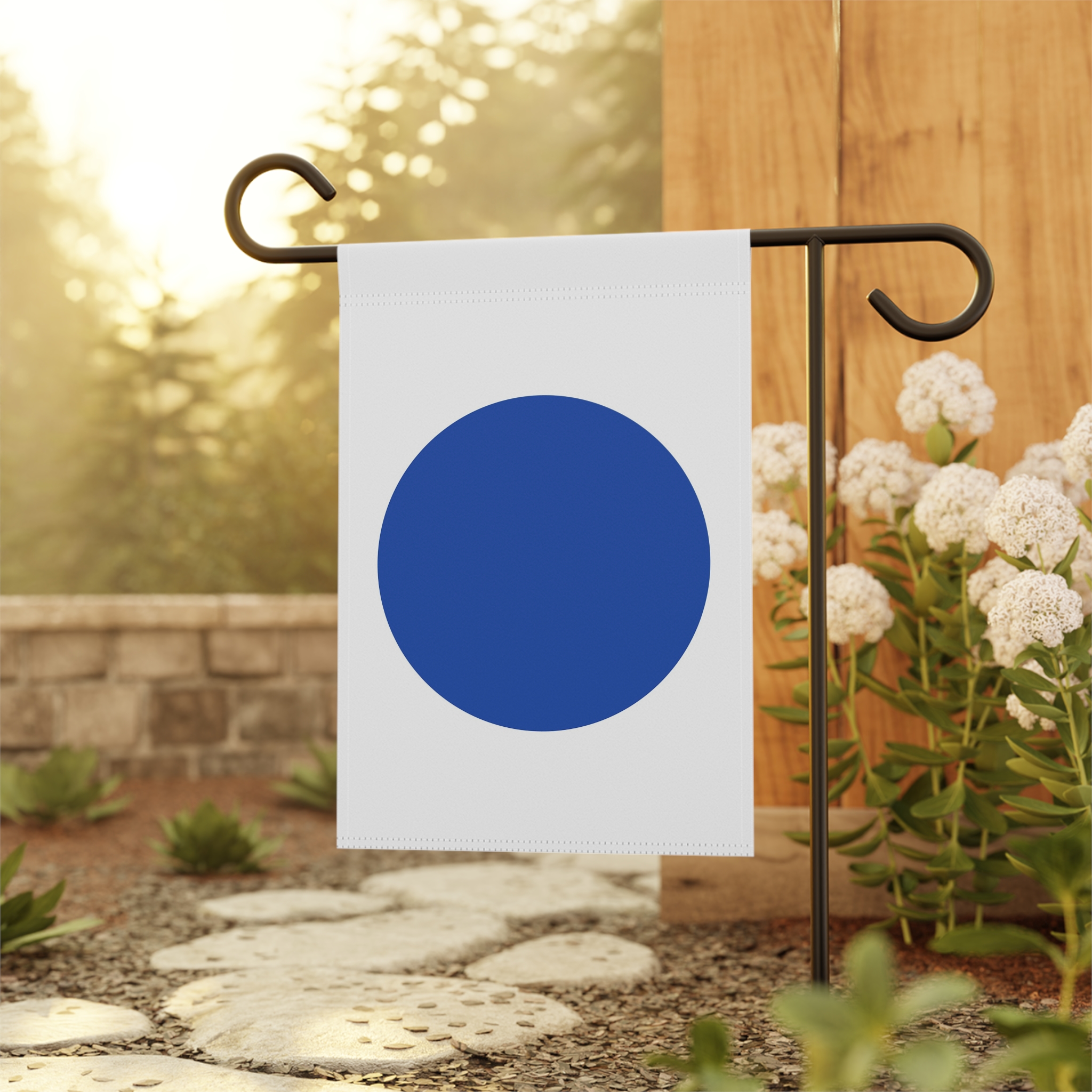 blue dot in red state garden flag