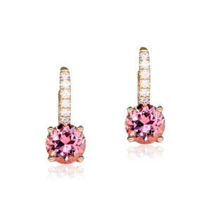 Mini Diamond Pavé Ear Wire Drop Earrings with Pink Tourmaline and Diamond - One of a Kind