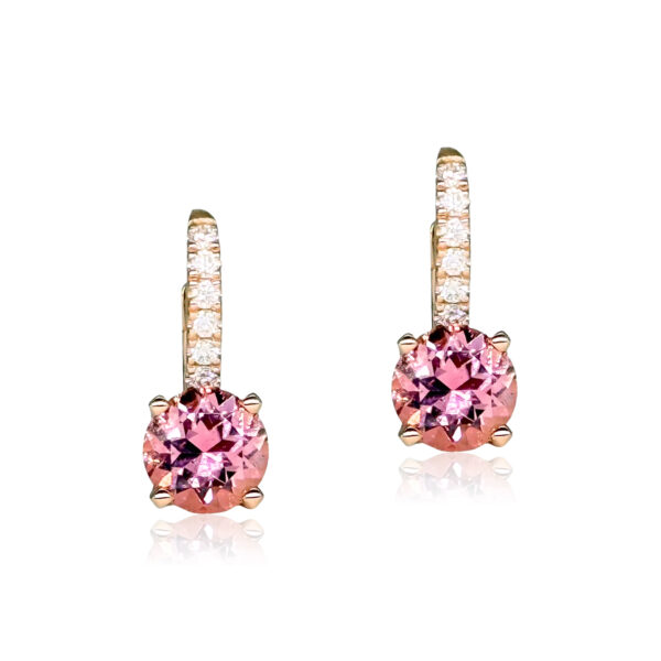 Mini Diamond Pavé Ear Wire Drop Earrings with Pink Tourmaline and Diamond – One of a Kind