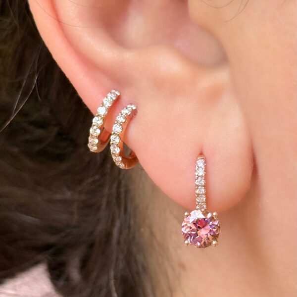 Mini Diamond Pavé Ear Wire Drop Earrings with Pink Tourmaline and Diamond – One of a Kind