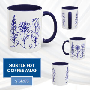 Subtle FDT Flowers Accent Coffee Mug | Foxglove Daisy Tulip (2 Size Options)