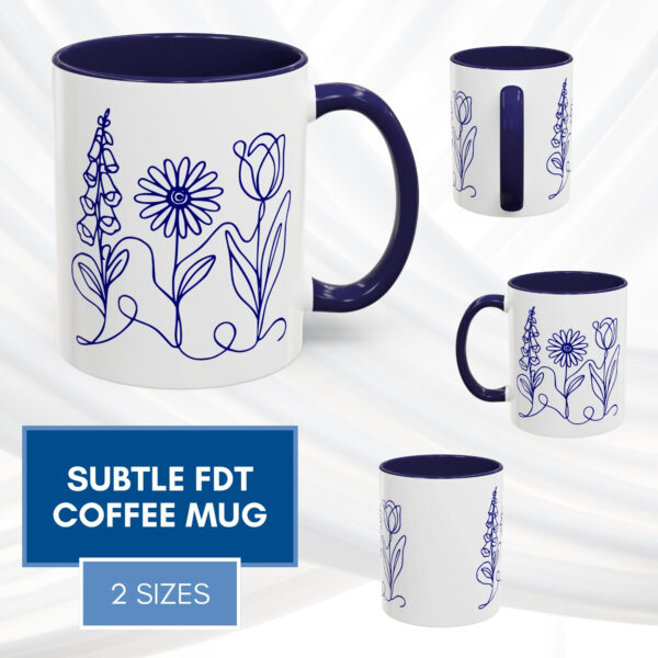 Subtle FDT Flowers Accent Coffee Mug | Foxglove Daisy Tulip (2 Size Options)