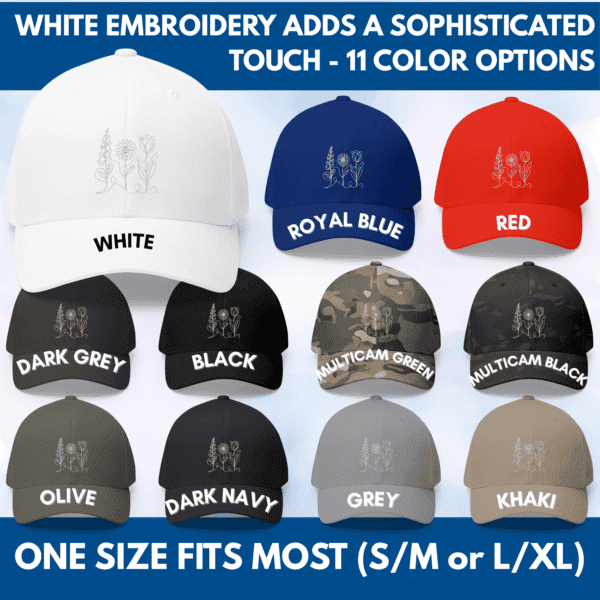 Subtle FDT Flowers Embroidered Baseball Cap | Anti-Trump Hat (2 Sizes, Stretchy Band)