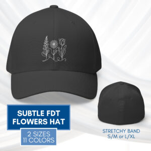 Subtle FDT Flowers Embroidered Baseball Cap | Anti-Trump Hat (2 Sizes, Stretchy Band)