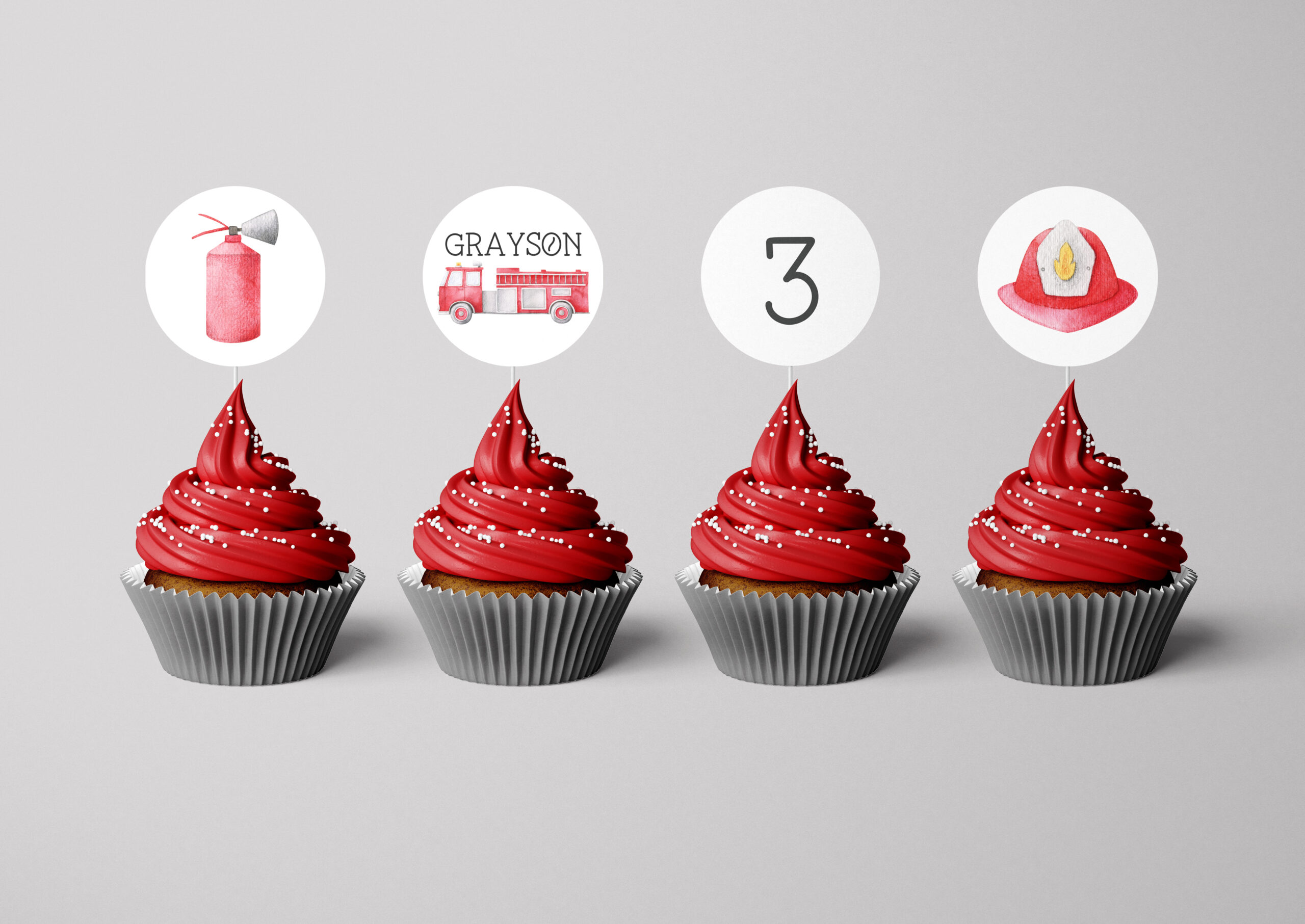 firetruck party cupcake toppers