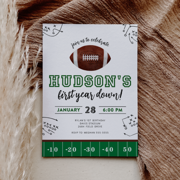 First Year Down Birthday Party Invitation – EDITABLE TEMPLATE