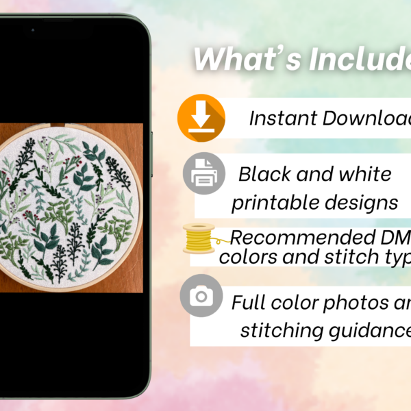 Sampler Hand Embroidery Pattern: Green Meadow Botanical Spring (PDF Download)